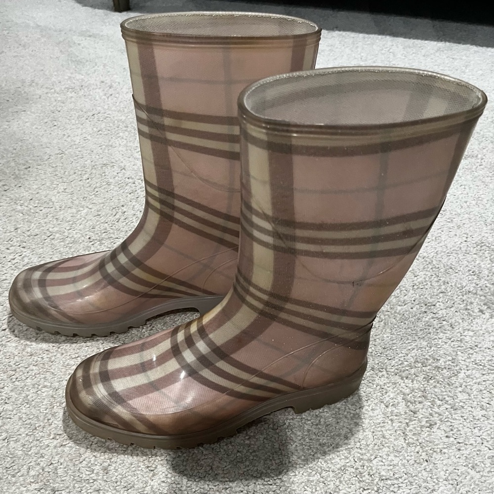 Burberry Nova Check Pink Rain Boots, Women’s Size 36, US 6, Made in Italy - Picture 3 of 9